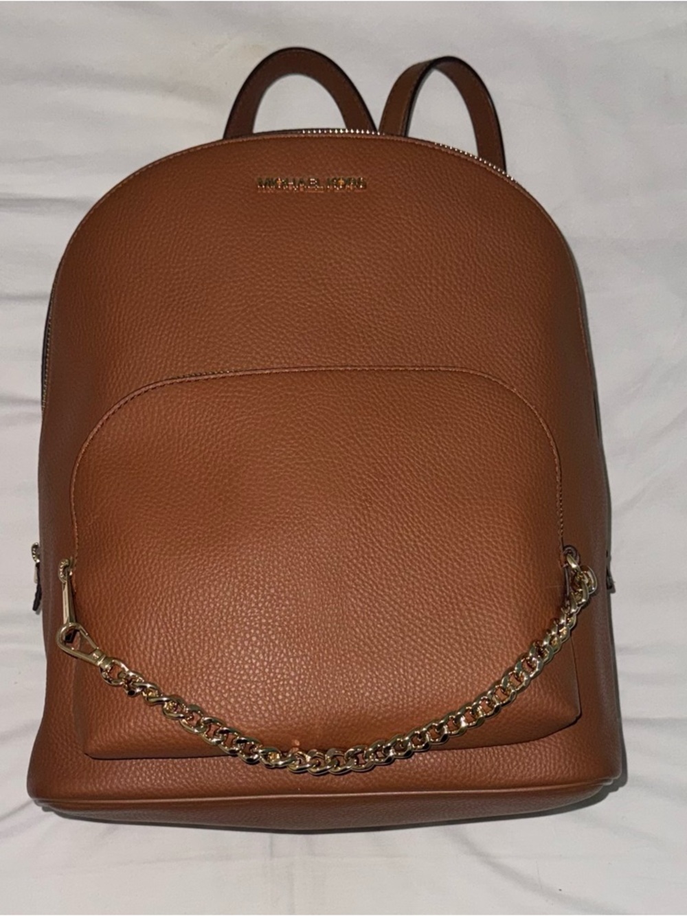 MICHAEL Michael Kors Tan Pebbled Leather Backpack with Gold Chain
